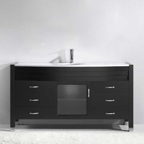 Ava 61" Single Bath Vanity in Espresso with White Engineered Stone Top and Round Sink