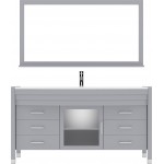 Ava 61" Single Bath Vanity in Gray with White Engineered Stone Top and Round Sink and Matching Mirror