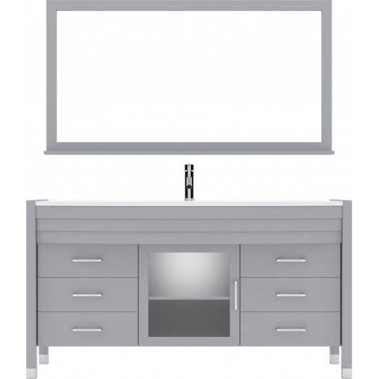 Ava 61" Single Bath Vanity in Gray with White Engineered Stone Top and Round Sink and Matching Mirror