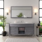 Ava 61" Single Bath Vanity in Gray with White Engineered Stone Top and Round Sink and Matching Mirror