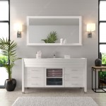 Ava 61" Single Bath Vanity in White with White Engineered Stone Top and Round Sink with Brushed Nickel Faucet and Mirror