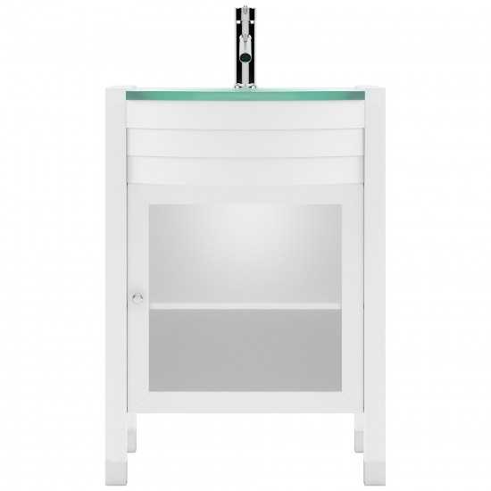 Ava 24" Single Bath Vanity in White with Green Glass Top with Brushed Nickel Faucet