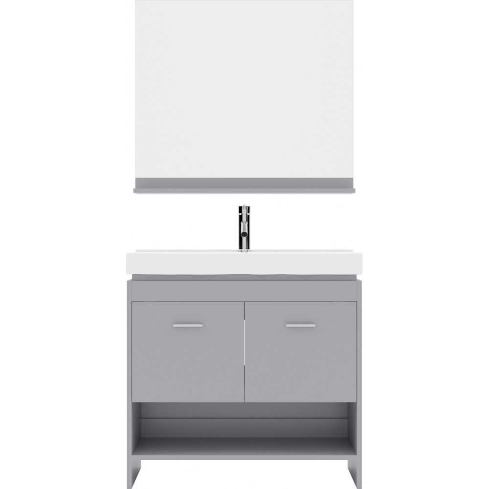 Gloria 36" Single Bath Vanity in Gray and Square Sink with Brushed Nickel Faucet and Matching Mirror