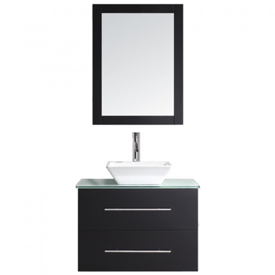 Marsala 29" Single Bath Vanity in Espresso with Green Glass Top and Square Sink and Matching Mirror