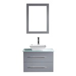 Marsala 29" Single Bath Vanity in Gray with Green Glass Top and Square Sink and Matching Mirror