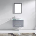 Marsala 29" Single Bath Vanity in Gray with Green Glass Top and Square Sink and Matching Mirror