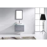 Marsala 29" Single Bath Vanity in Gray with Green Glass Top and Square Sink and Matching Mirror