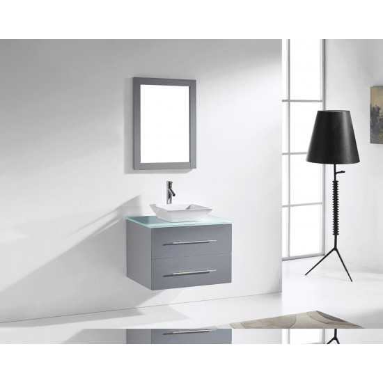 Marsala 29" Single Bath Vanity in Gray with Green Glass Top and Square Sink and Matching Mirror