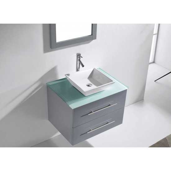 Marsala 29" Single Bath Vanity in Gray with Green Glass Top and Square Sink and Matching Mirror