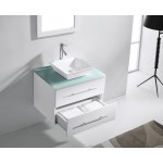 Marsala 29" Single Bath Vanity in White with Green Glass Top and Square Sink and Matching Mirror