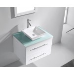 Marsala 29" Single Bath Vanity in White with Green Glass Top and Square Sink and Matching Mirror