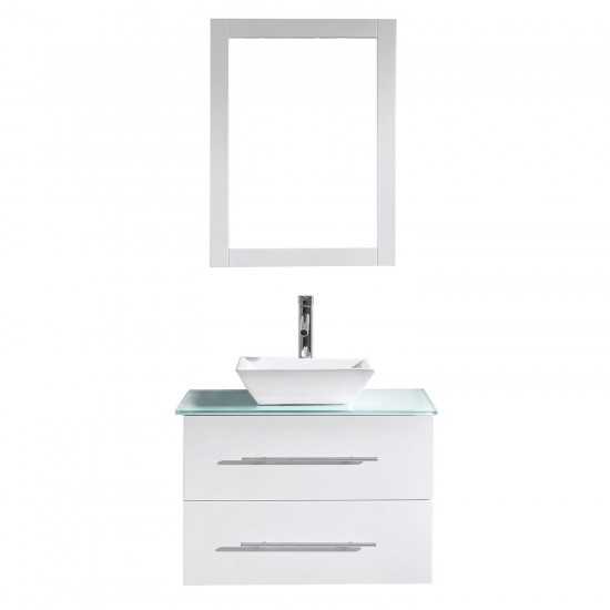 Marsala 29" Single Bath Vanity in White with Green Glass Top and Square Sink and Matching Mirror