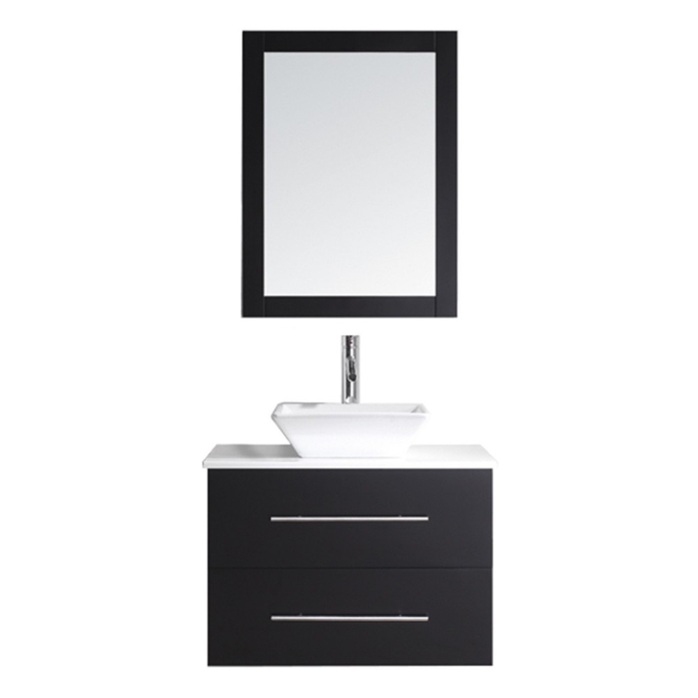 Marsala 29" Single Bath Vanity in Espresso with White Engineered Stone Top and Square Sink and Matching Mirror