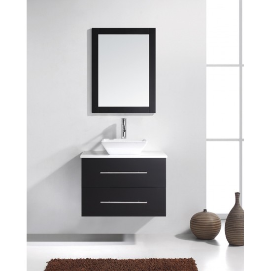 Marsala 29" Single Bath Vanity in Espresso with White Engineered Stone Top and Square Sink and Matching Mirror