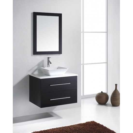 Marsala 29" Single Bath Vanity in Espresso with White Engineered Stone Top and Square Sink and Matching Mirror