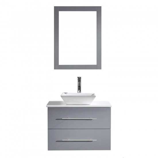 Marsala 29" Single Bath Vanity in Gray with White Engineered Stone Top and Square Sink and Matching Mirror