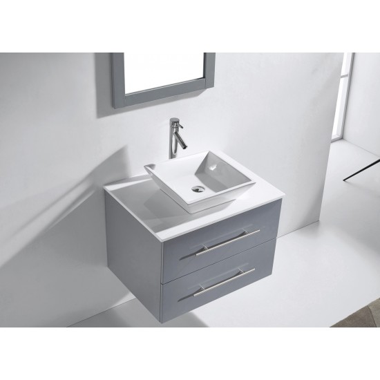 Marsala 29" Single Bath Vanity in Gray with White Engineered Stone Top and Square Sink and Matching Mirror