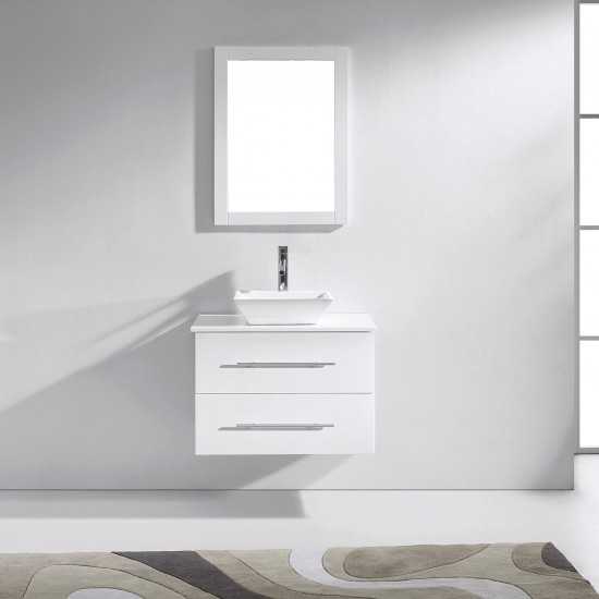 Marsala 29" Single Bath Vanity in White with White Engineered Stone Top and Square Sink and Matching Mirror