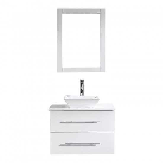 Marsala 29" Single Bath Vanity in White with White Engineered Stone Top and Square Sink and Matching Mirror