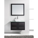 Marsala 35" Single Bath Vanity in Espresso with Clear Glass Top and Square Sink and Matching Mirror