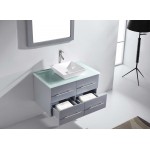 Marsala 35" Single Bath Vanity in Gray with Clear Glass Top and Square Sink and Matching Mirror