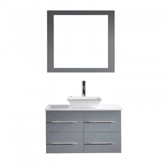 Marsala 35" Single Bath Vanity in Gray with White Engineered Stone Top and Square Sink and Matching Mirror