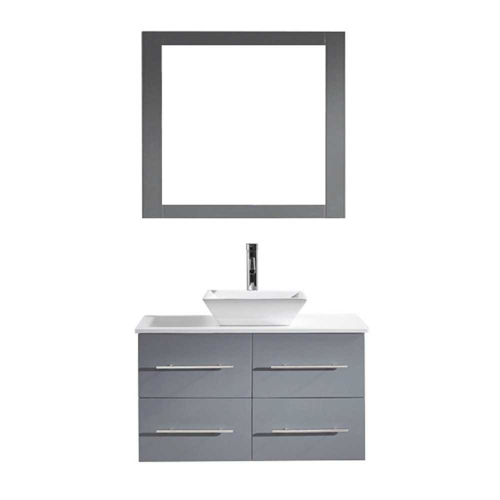 Marsala 35" Single Bath Vanity in Gray with White Engineered Stone Top and Square Sink and Matching Mirror