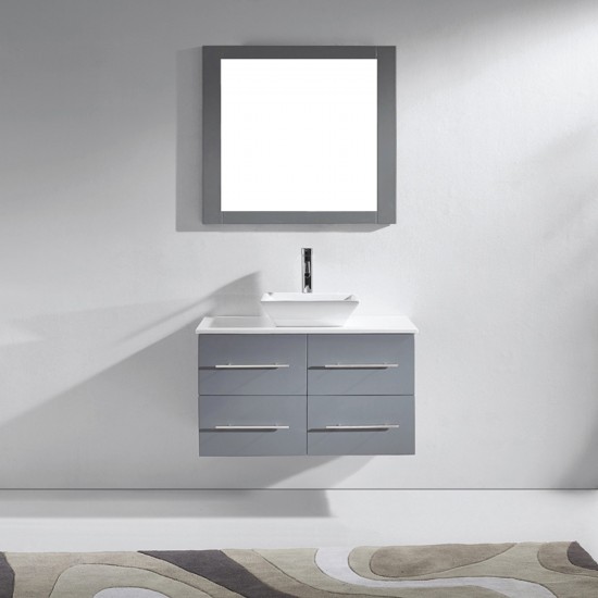 Marsala 35" Single Bath Vanity in Gray with White Engineered Stone Top and Square Sink and Matching Mirror