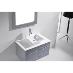 Marsala 35" Single Bath Vanity in Gray with White Engineered Stone Top and Square Sink and Matching Mirror