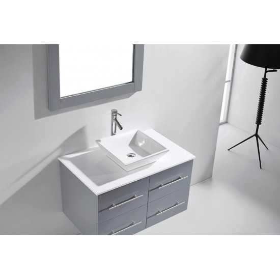 Marsala 35" Single Bath Vanity in Gray with White Engineered Stone Top and Square Sink and Matching Mirror