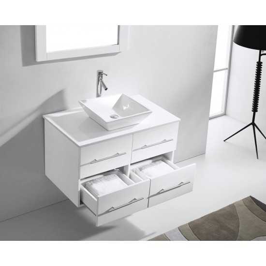 Marsala 35" Single Bath Vanity in White with White Engineered Stone Top and Square Sink and Matching Mirror