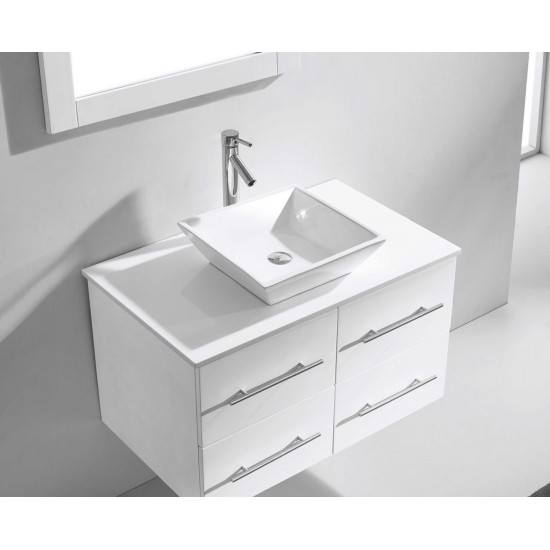 Marsala 35" Single Bath Vanity in White with White Engineered Stone Top and Square Sink and Matching Mirror