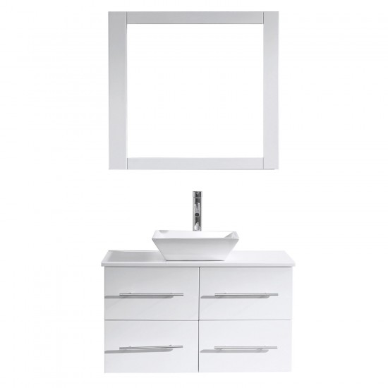 Marsala 35" Single Bath Vanity in White with White Engineered Stone Top and Square Sink and Matching Mirror