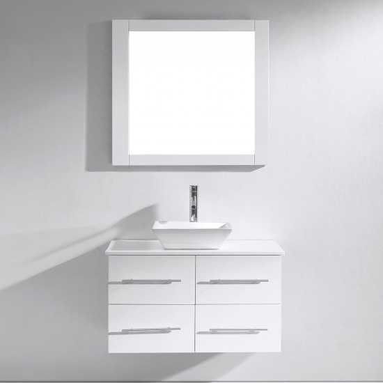 Marsala 35" Single Bath Vanity in White with White Engineered Stone Top and Square Sink and Matching Mirror