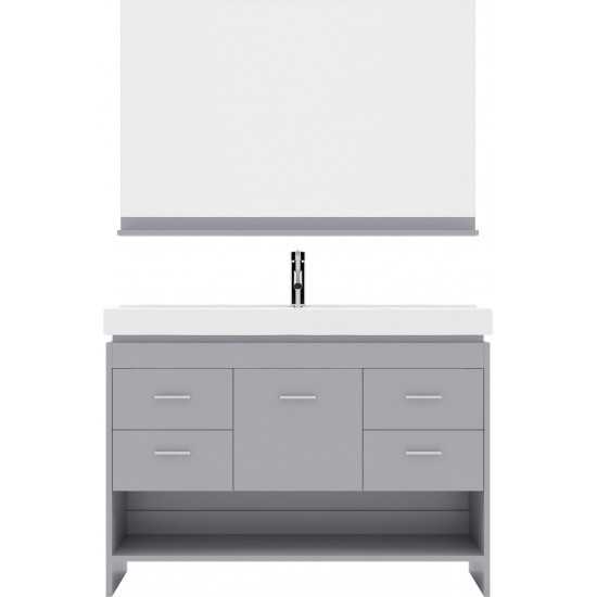 Gloria 48" Single Bath Vanity in Gray and Square Sink with Brushed Nickel Faucet and Matching Mirror