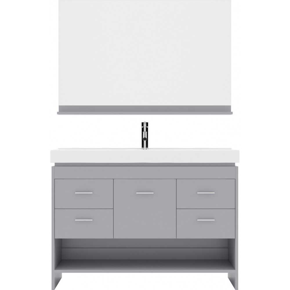 Gloria 48" Single Bath Vanity in Gray and Square Sink with Brushed Nickel Faucet and Matching Mirror