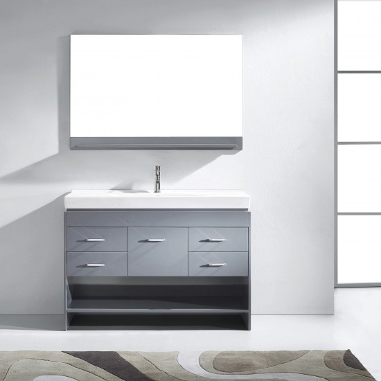 Gloria 48" Single Bath Vanity in Gray and Square Sink with Brushed Nickel Faucet and Matching Mirror