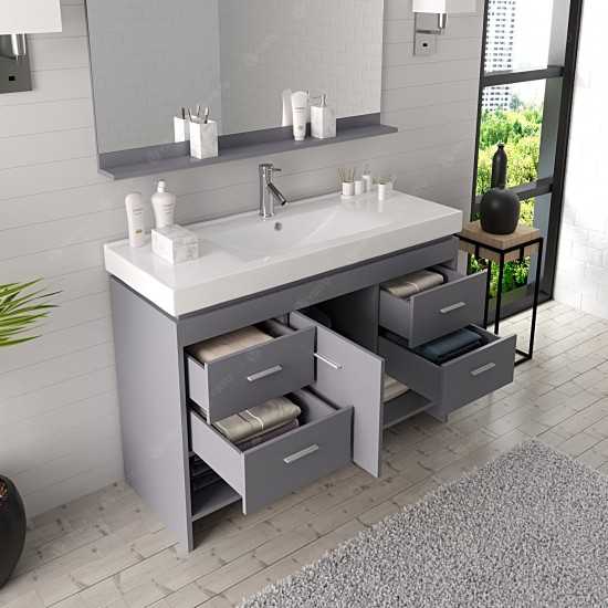 Gloria 48" Single Bath Vanity in Gray and Square Sink with Brushed Nickel Faucet and Matching Mirror