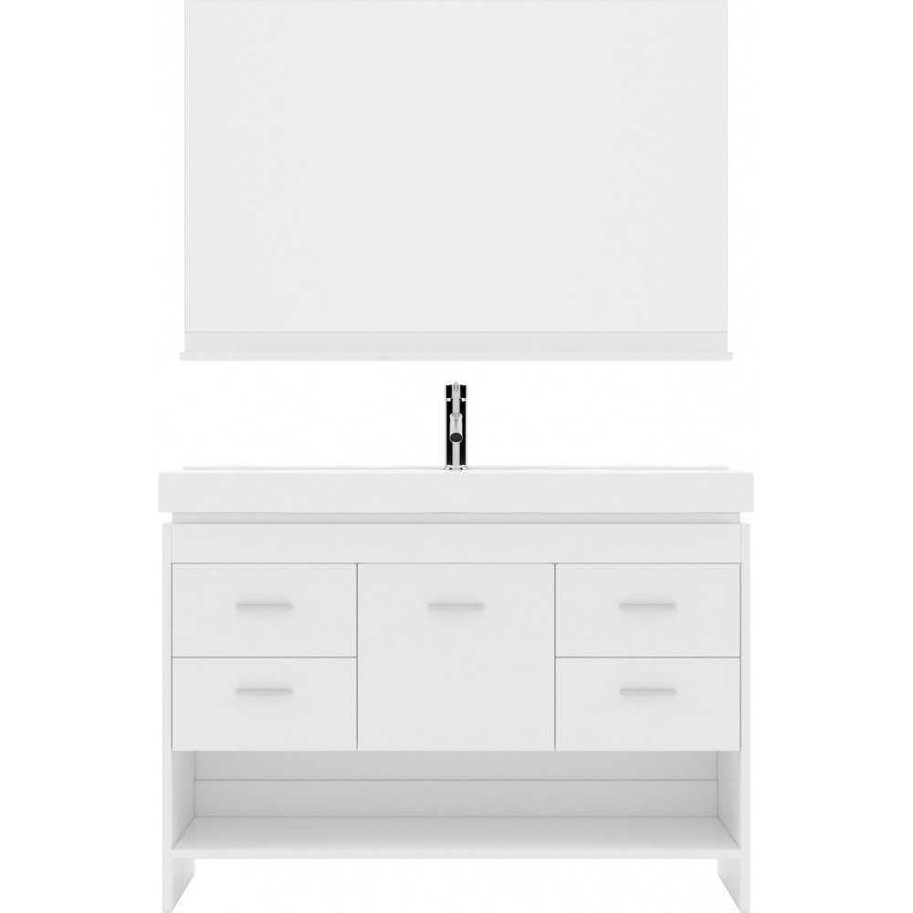 Gloria 48" Single Bath Vanity in White and Square Sink and Matching Mirror