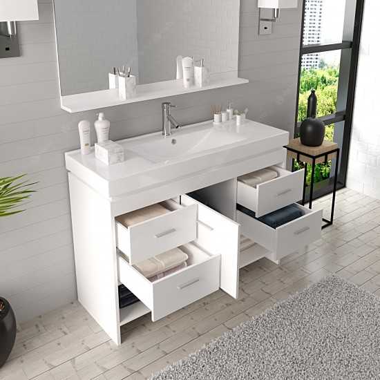 Gloria 48" Single Bath Vanity in White and Square Sink and Matching Mirror