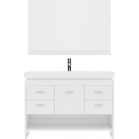 Gloria 48" Single Bath Vanity in White and Square Sink with Brushed Nickel Faucet and Matching Mirror