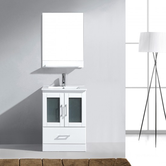 Zola 24" Single Bath Vanity in White and Square Sink with Brushed Nickel Faucet and Matching Mirror