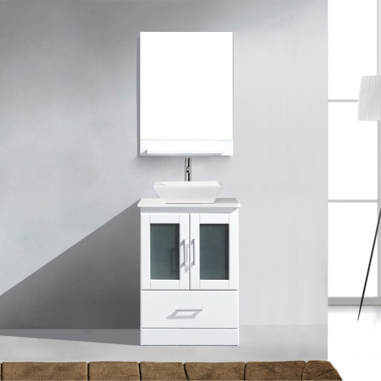 Zola 24" Single Bath Vanity in White with White Engineered Stone Top and Square Sink and Matching Mirror