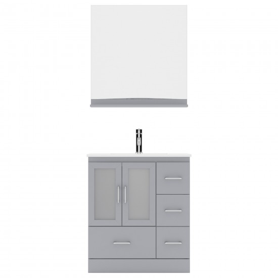 Zola 30" Single Bath Vanity in Gray and Square Sink with Brushed Nickel Faucet and Matching Mirror