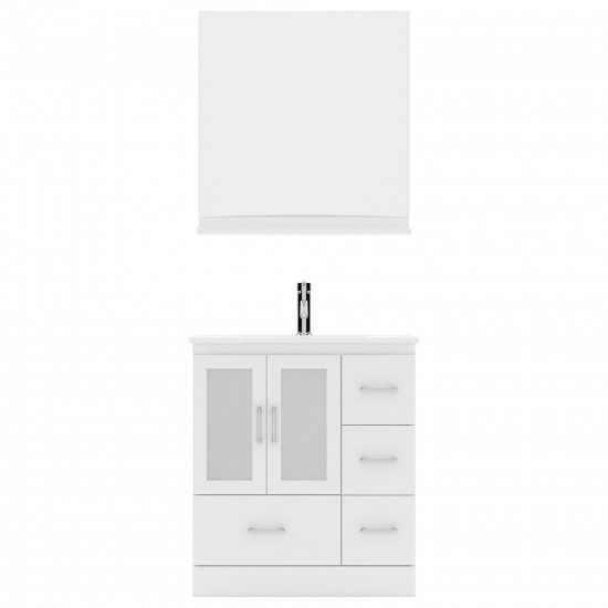 Zola 30" Single Bath Vanity in White and Square Sink with Brushed Nickel Faucet and Matching Mirror