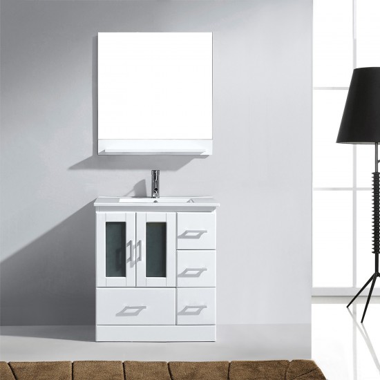 Zola 30" Single Bath Vanity in White and Square Sink with Brushed Nickel Faucet and Matching Mirror