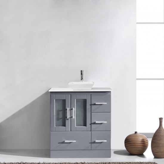 Zola 30" Single Bath Vanity in Gray with White Engineered Stone Top and Square Sink