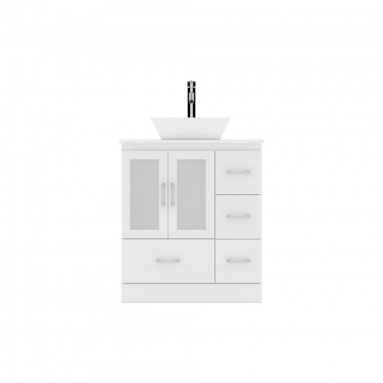 Zola 30" Single Bath Vanity in White with White Engineered Stone Top and Square Sink