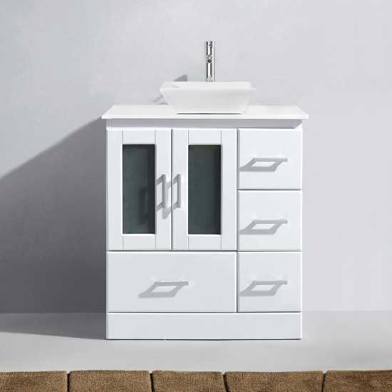 Zola 30" Single Bath Vanity in White with White Engineered Stone Top and Square Sink