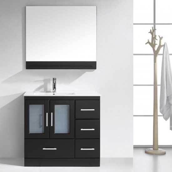 Zola 36" Single Bath Vanity in Espresso and Square Sink with Brushed Nickel Faucet and Matching Mirror